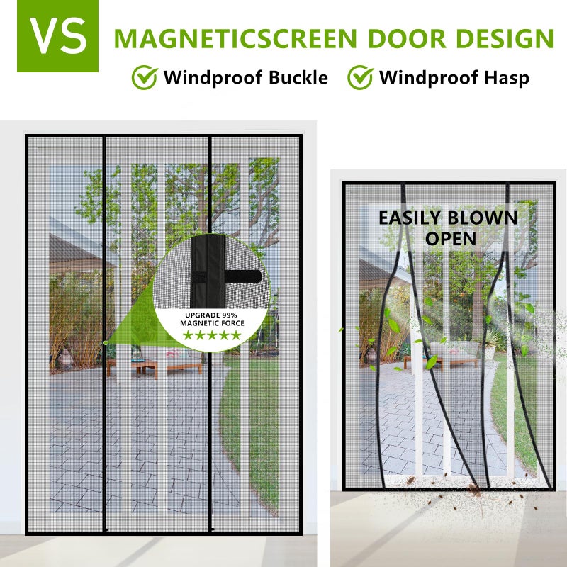 HADOR Magnetic Screen Door Mesh with Super Strong Magnets Fit Door Size 60"" X 80""  Mesh Size 62"" X 81"" Double Opening Door Net Screen for Sliding Glass Door  Large Patio Door and French Door - Image 3